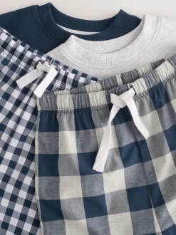 Blauw/wit - Korte mouwen lange pyjama's 2 verpakking (9mnd-12jr)