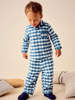 Blauw-wit geruit - Pyjama met knopen (9 mnd - 10 jr)
