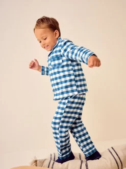 Blauw-wit geruit - Pyjama met knopen (9 mnd - 10 jr)