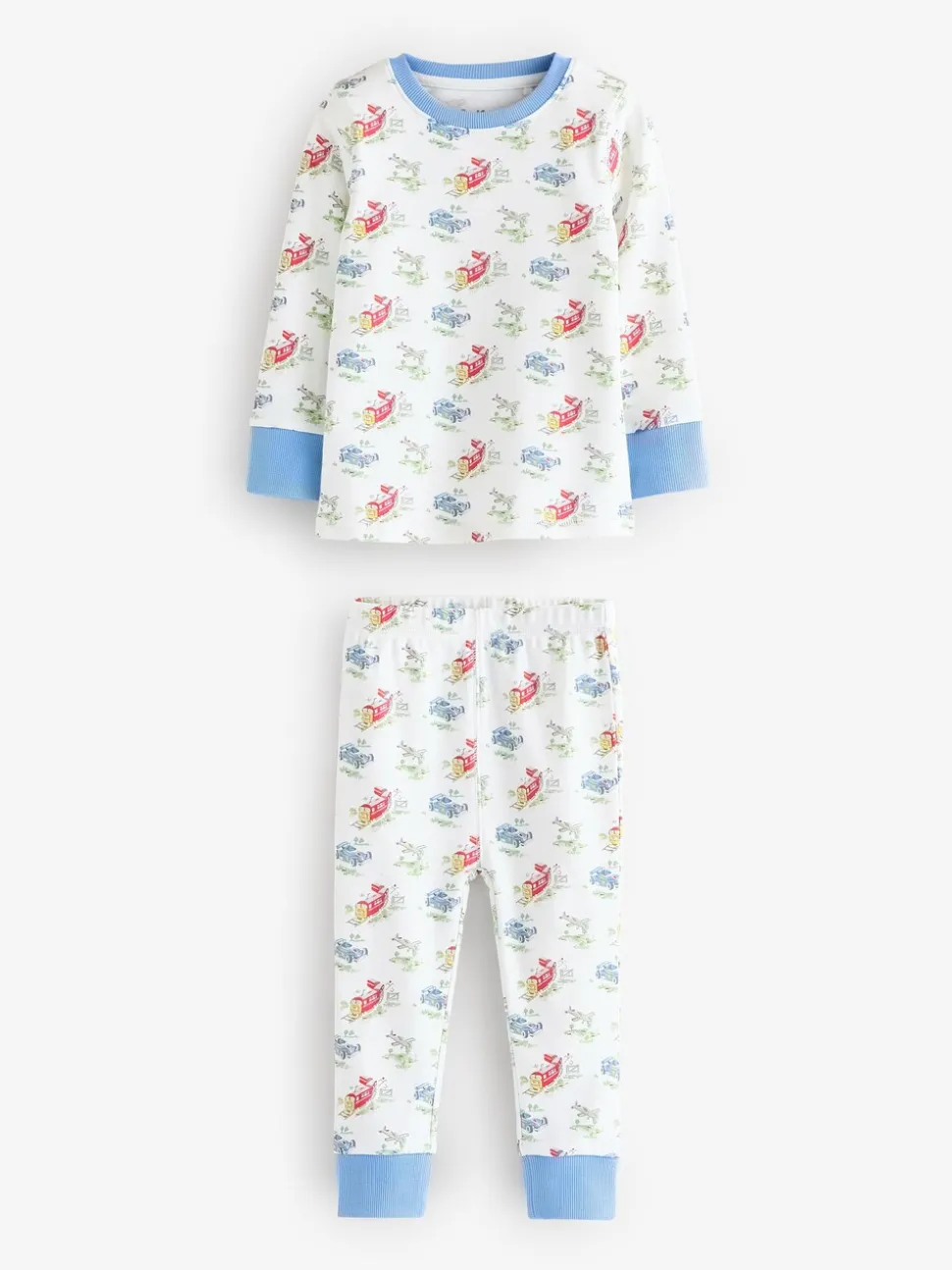 Blauw/wit met auto's - Verpakking van 3 knusse pyjama's