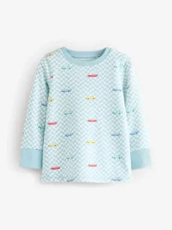 Blauw/wit met auto's - Verpakking van 3 knusse pyjama's