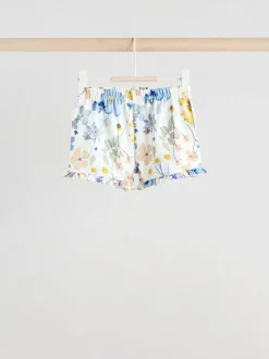 Blauw/wit met bloemenprint - 6 -delig Baby Set van T-shirt met ruches en short (0mnd-2jr)