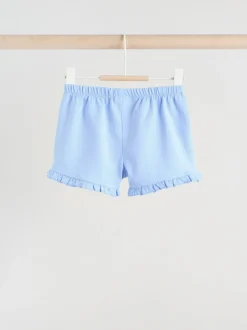 Blauw/wit met bloemenprint - 6 -delig Baby Set van T-shirt met ruches en short (0mnd-2jr)