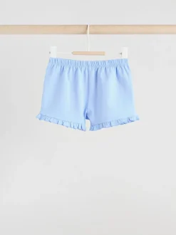 Blauw/wit met bloemenprint - 6 -delig Baby Set van T-shirt met ruches en short (0mnd-2jr)