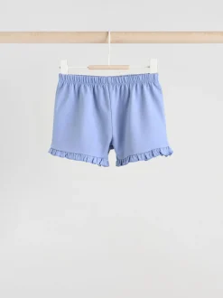 Blauw/wit met bloemenprint - 6 -delig Baby Set van T-shirt met ruches en short (0mnd-2jr)