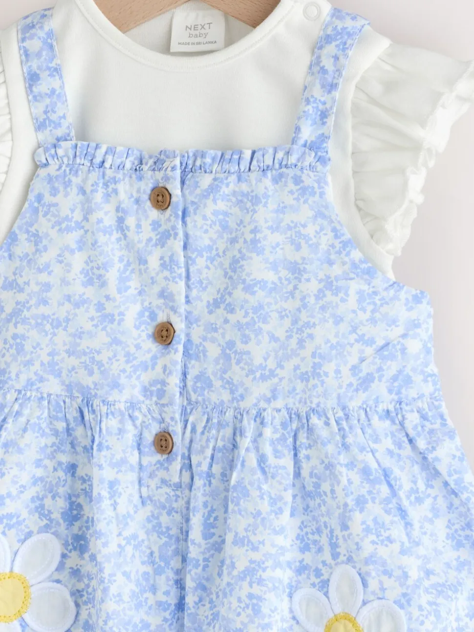Blauw/wit met bloemenprint - Babyset van rompertje met korte mouwen en bretelbroek (0mnd -2jr)