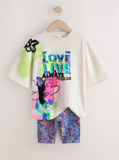 Blauw/wit met graffitiprint - T-Shirt and Cycle Shorts Set (3-16yrs)