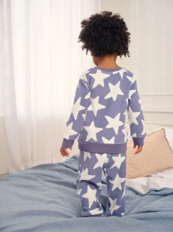 Blauw/wit met sterren - Behaaglijke korte fleecepyjama (9 mnd - 12 jr)