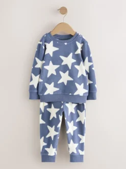 Blauw/wit met sterren - Behaaglijke korte fleecepyjama (9 mnd - 12 jr)