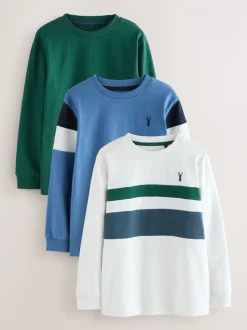 Blauw/wit/groen - Kleurblok T-shirts met lange mouwen 3 verpakking (3-16jr)