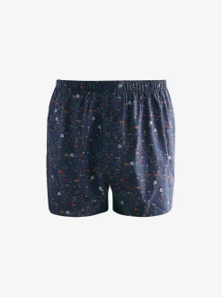 Blauw/wit/groen met bloemenprint - Verpakking van 4 - Geweven boxershorts van puur katoen