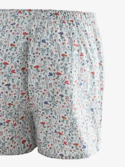 Blauw/wit/groen met bloemenprint - Verpakking van 4 - Geweven boxershorts van puur katoen