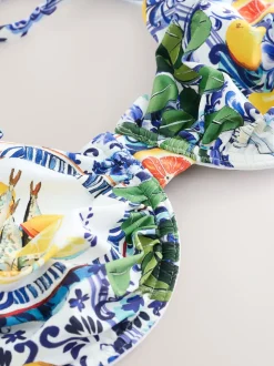 Blauw/witte sardineprint - Beugelbikinitop zonder vulling
