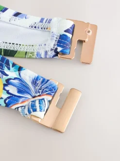 Blauw/witte sardineprint - Beugelbikinitop zonder vulling