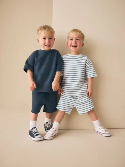 Blauw/witte streep - Short Sleeve T-Shirt and Shorts Set 2 Pack (3mths-7yrs)