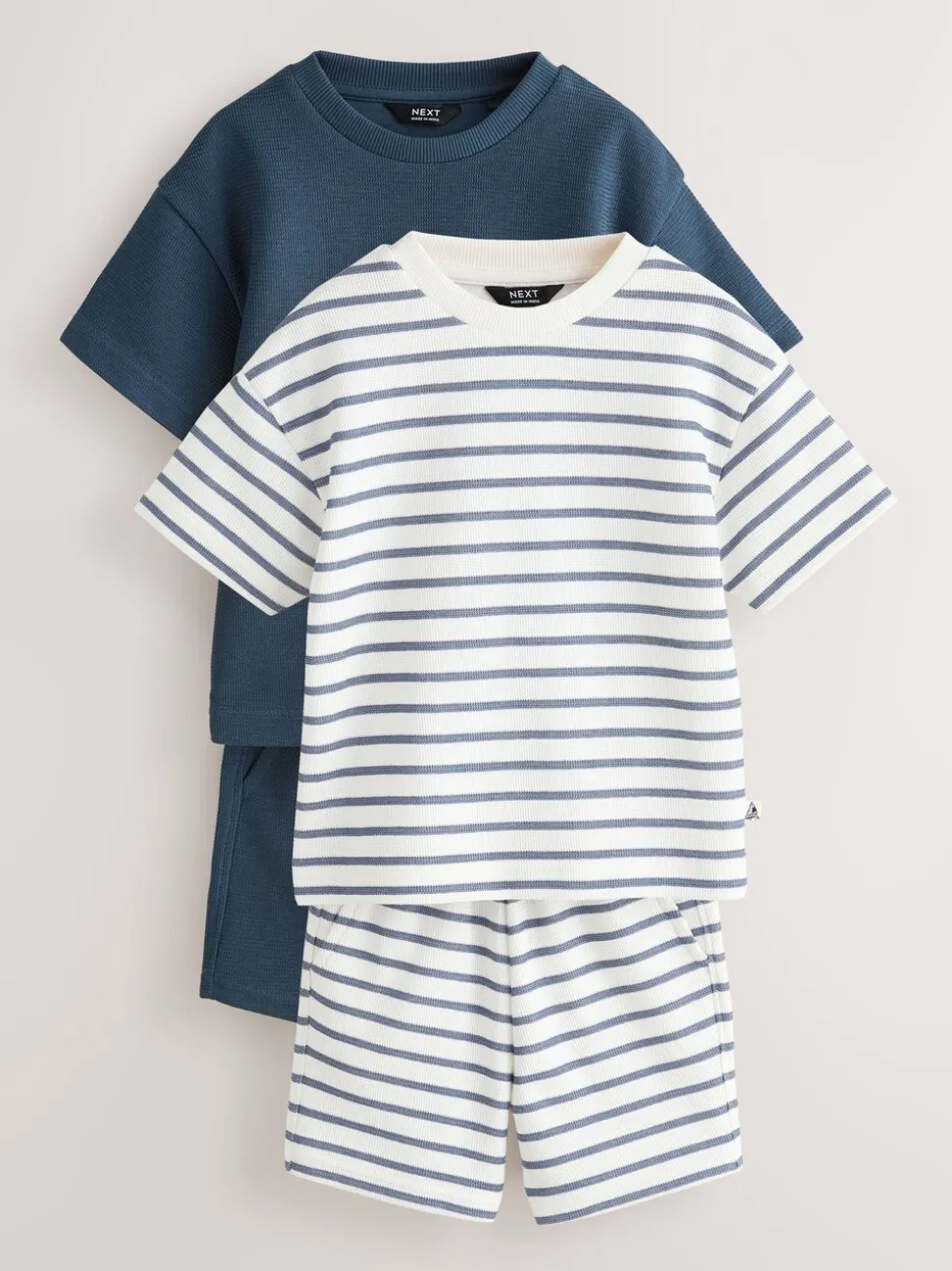 Blauw/witte streep - Short Sleeve T-Shirt and Shorts Set 2 Pack (3mths-7yrs)