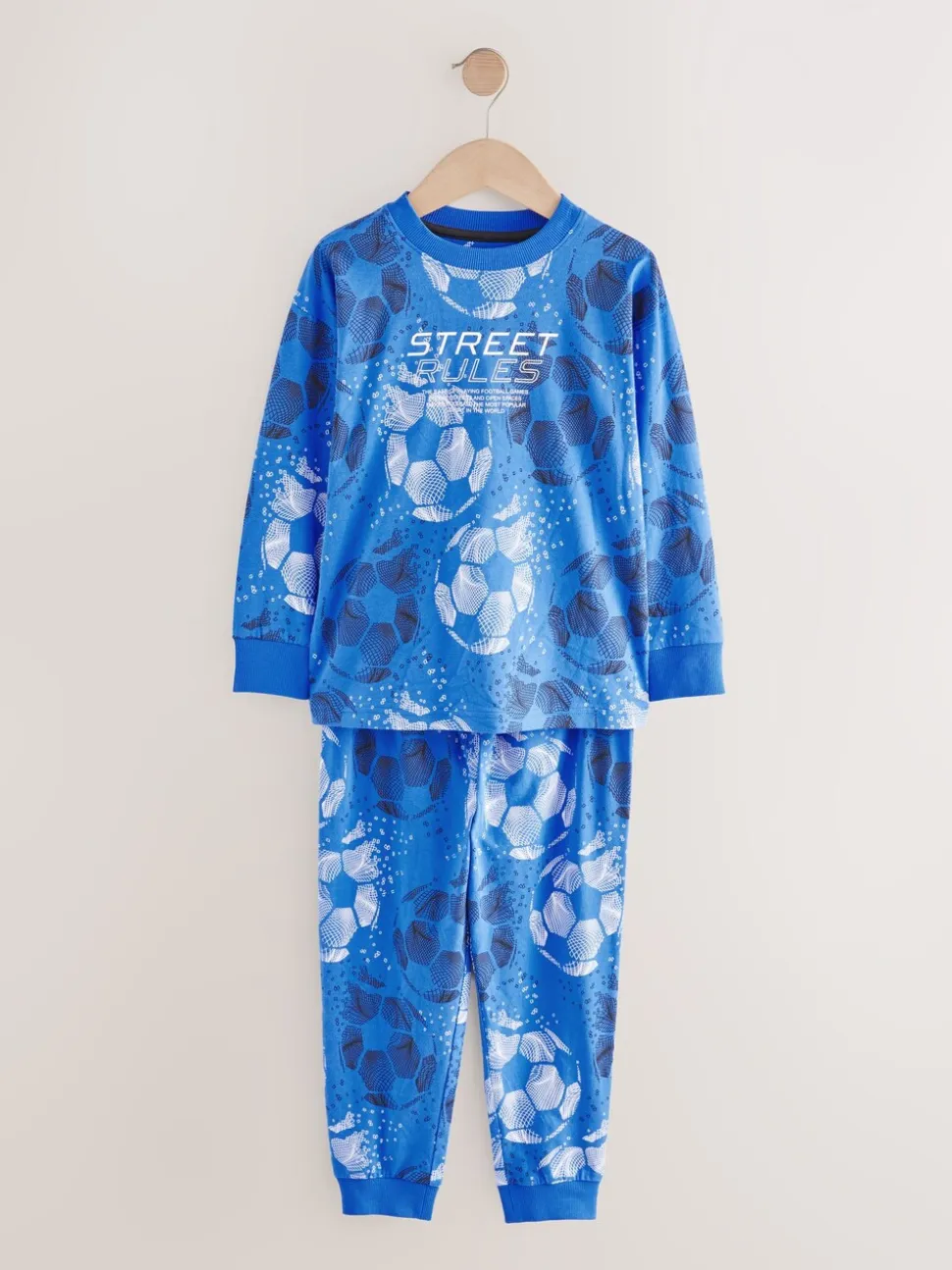 Blauw/zwart met voetbal - Verpakking van 2 pyjama's met lange mouwen (3-16 jr)