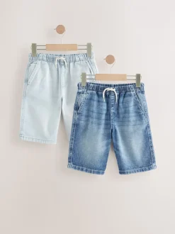Bleek/middenblauw - Bermuda denim shorts met elastische taille verpakking van 2 (3 - 16 jr)