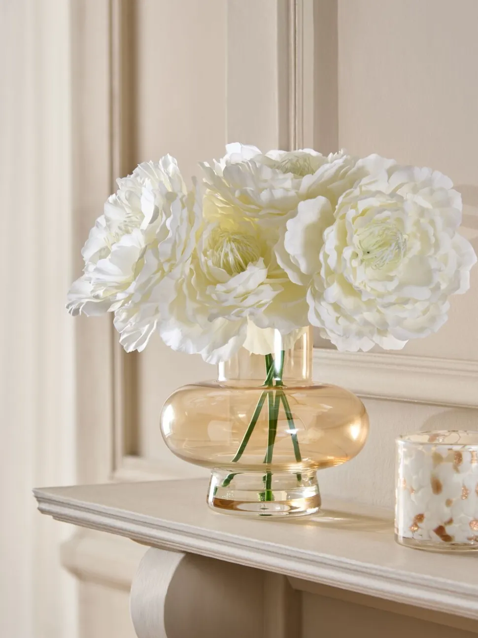 Blousy Artificial Peonies In Gold Glass Vase