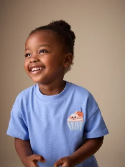 Blue Cupcake - Short Sleeve Embroidered T-Shirt (3mths-7yrs)