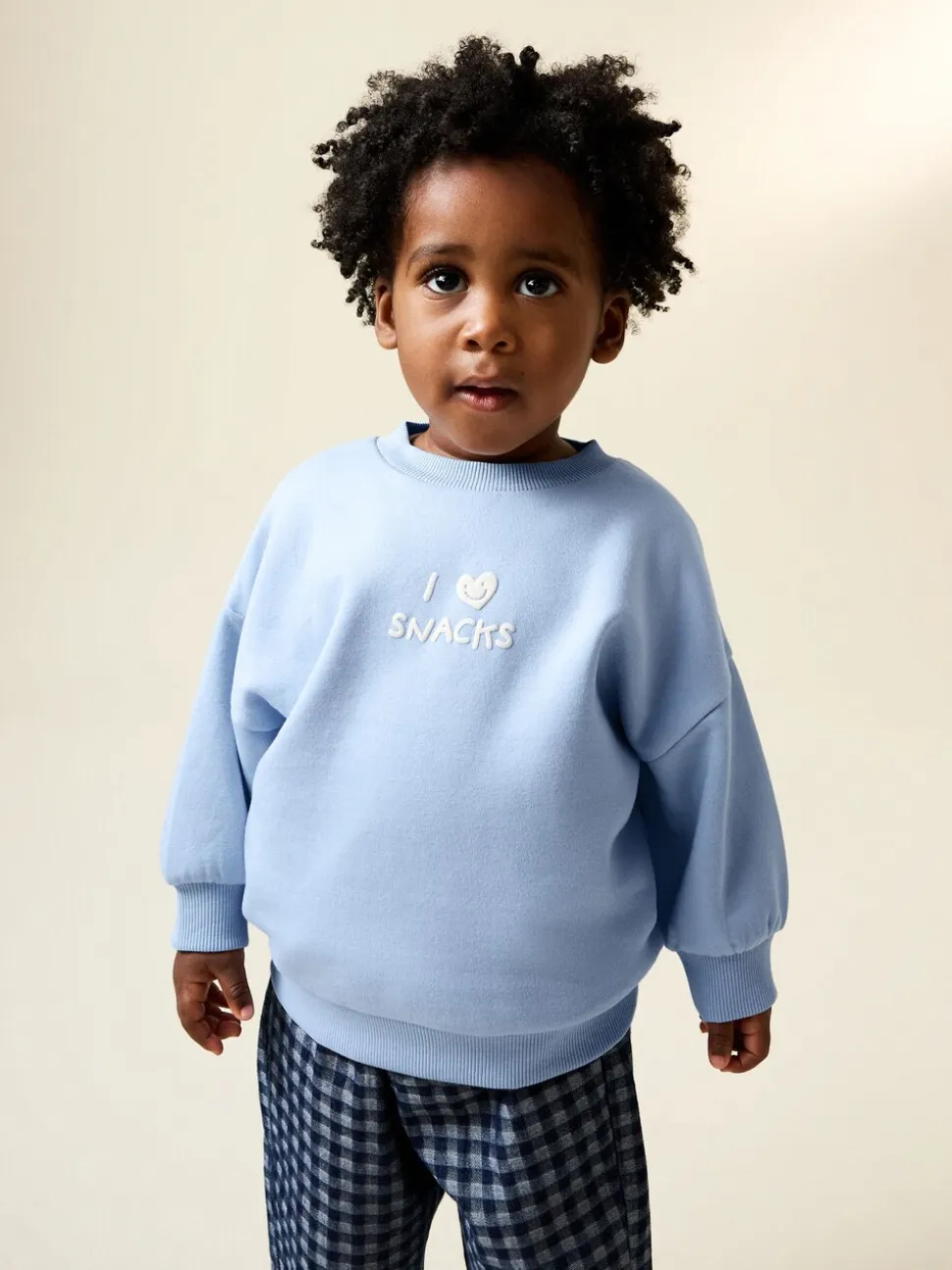 Blue I Love Snacks - Sweatshirt met ronde hals en all-over print (3 mnd - 7 jr)