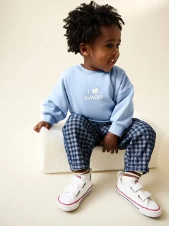 Blue I Love Snacks - Sweatshirt met ronde hals en all-over print (3 mnd - 7 jr)