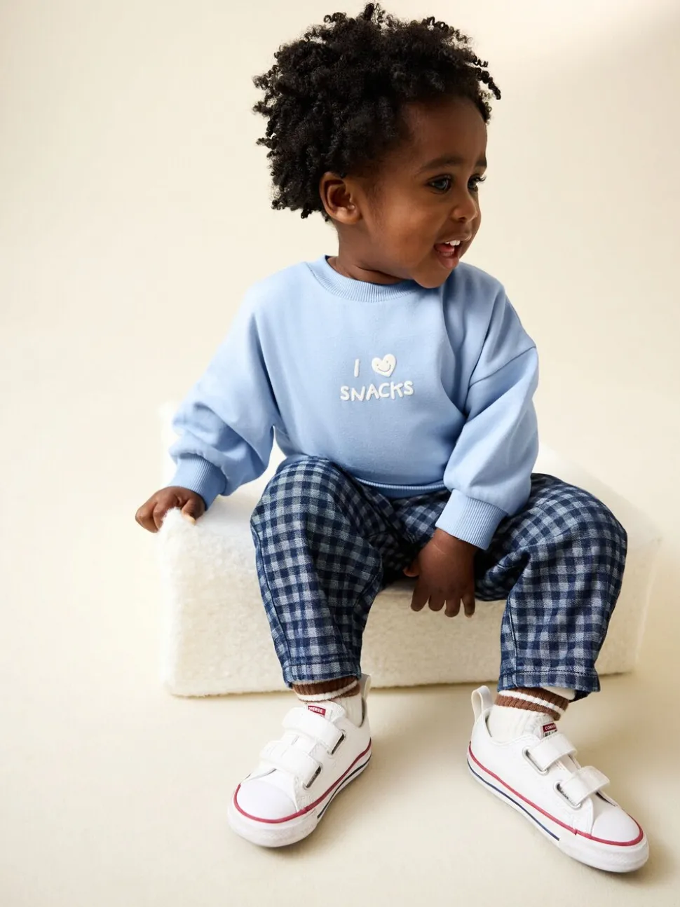 Blue I Love Snacks - Sweatshirt met ronde hals en all-over print (3 mnd - 7 jr)
