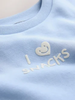 Blue I Love Snacks - Sweatshirt met ronde hals en all-over print (3 mnd - 7 jr)