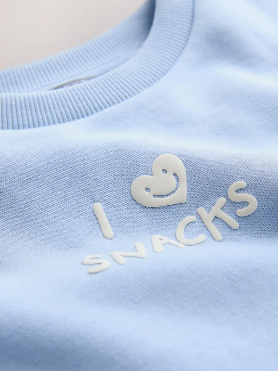 Blue I Love Snacks - Sweatshirt met ronde hals en all-over print (3 mnd - 7 jr)