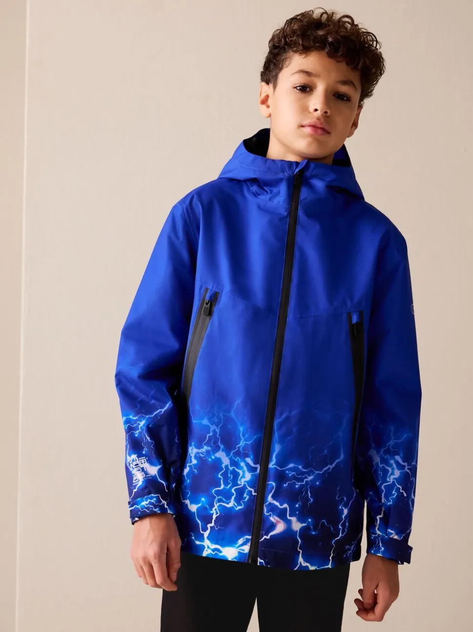 Blue Lightning Print - Waterdichte jas met fleece voering en capuchon (3-17jr)