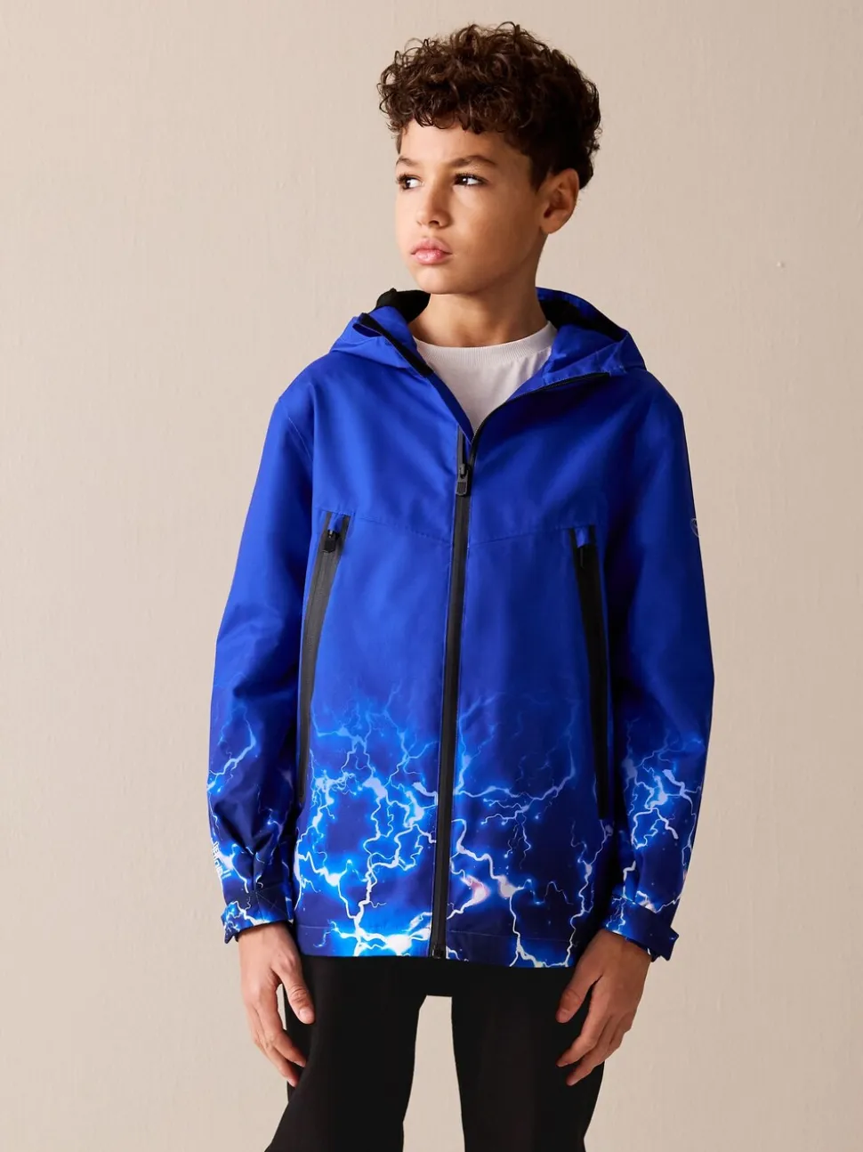 Blue Lightning Print - Waterdichte jas met fleece voering en capuchon (3-17jr)