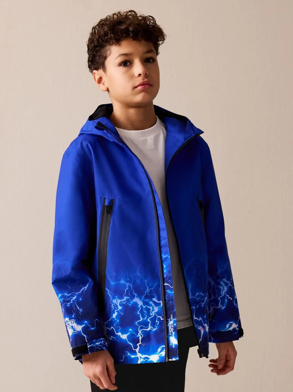 Blue Lightning Print - Waterdichte jas met fleece voering en capuchon (3-17jr)