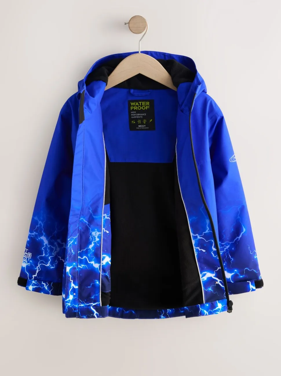 Blue Lightning Print - Waterdichte jas met fleece voering en capuchon (3-17jr)