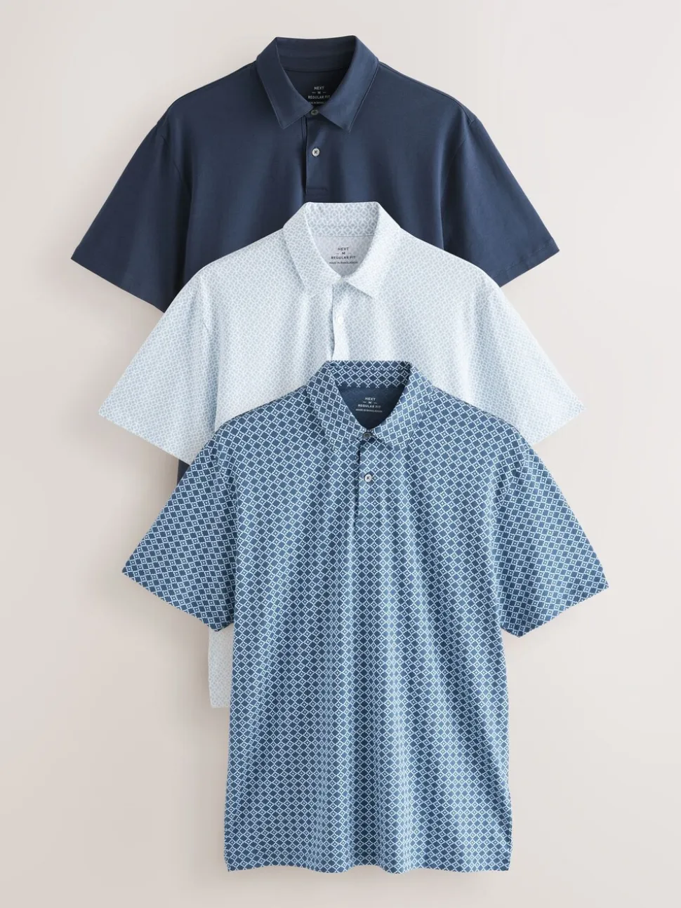 Blue marineblauw met geometrisch motief - Set van 3 jersey poloshirts met korte mouwen