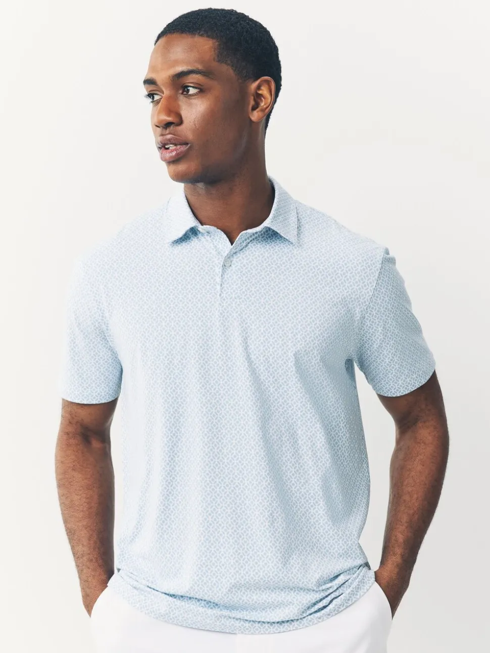 Blue marineblauw met geometrisch motief - Set van 3 jersey poloshirts met korte mouwen