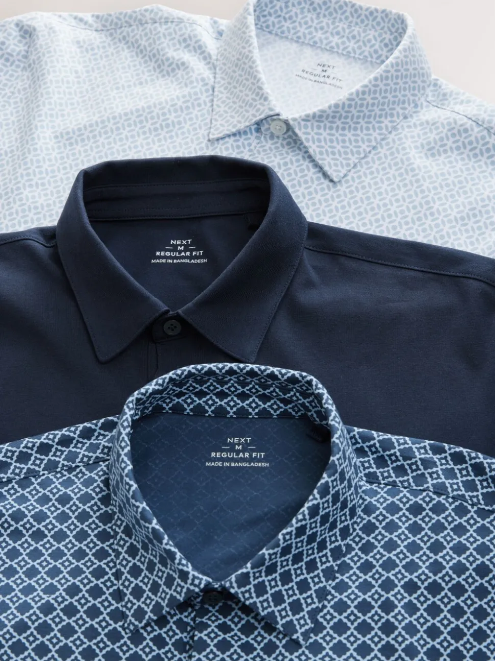 Blue marineblauw met geometrisch motief - Set van 3 jersey poloshirts met korte mouwen