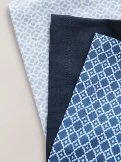 Blue marineblauw met geometrisch motief - Set van 3 jersey poloshirts met korte mouwen