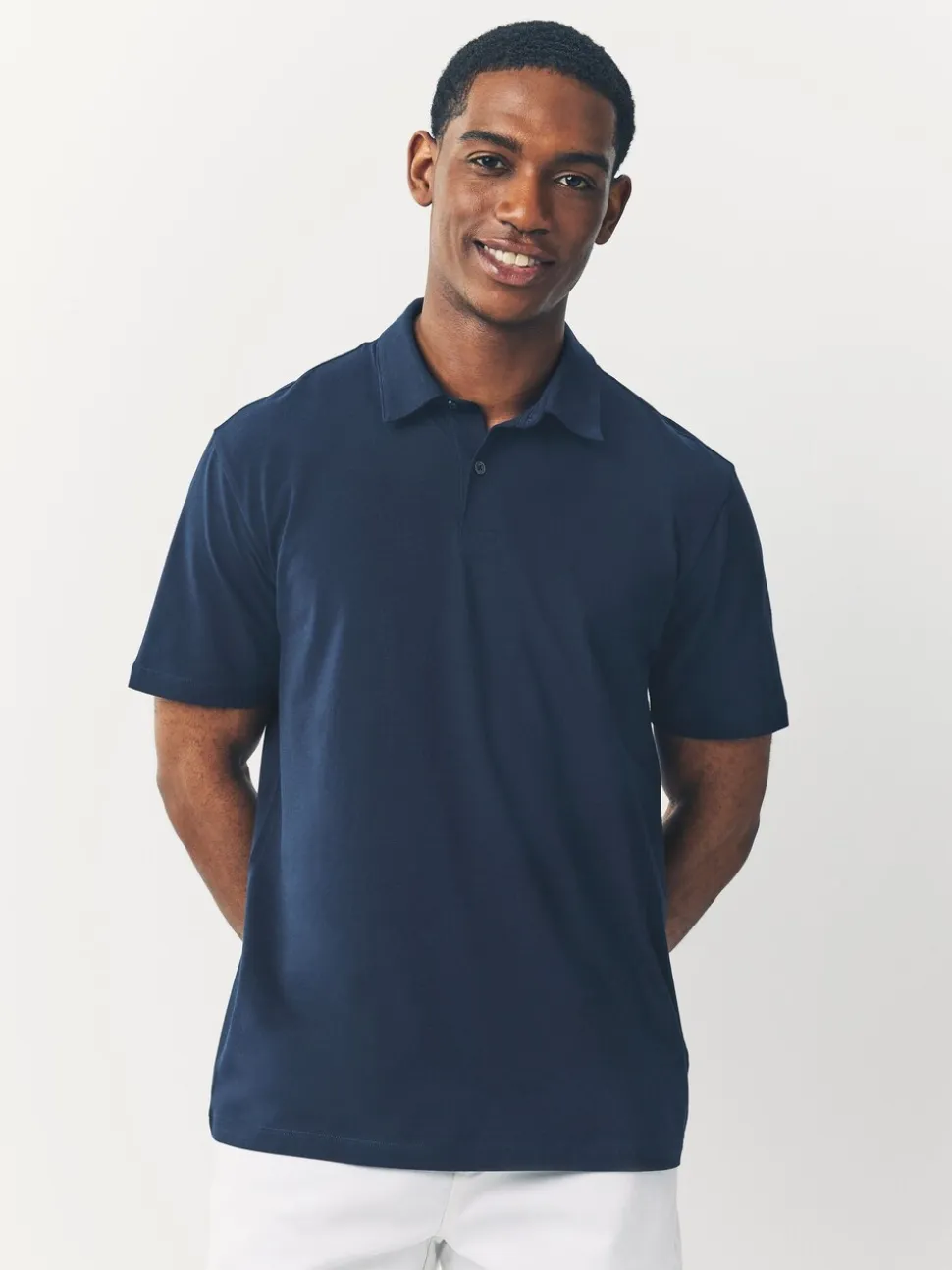 Blue marineblauw met geometrisch motief - Set van 3 jersey poloshirts met korte mouwen