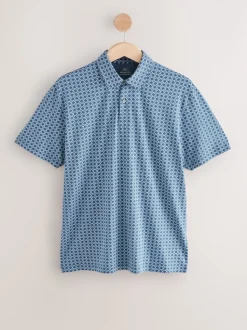Blue marineblauw met geometrisch motief - Set van 3 jersey poloshirts met korte mouwen