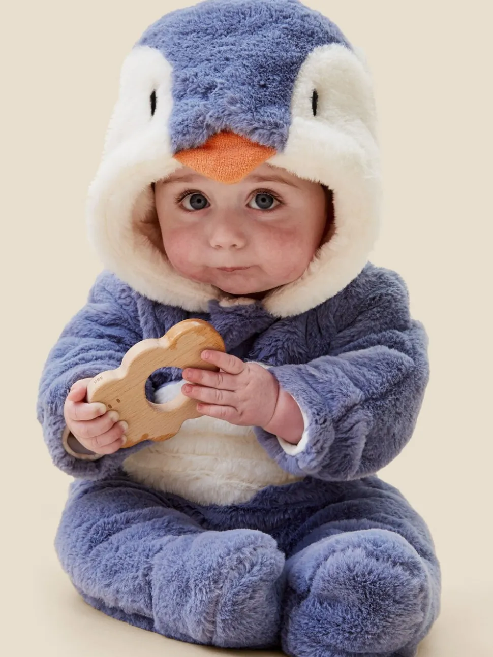 Blue Penguin Faux Fur - MORI Supersoft Zip Up Pramsuit