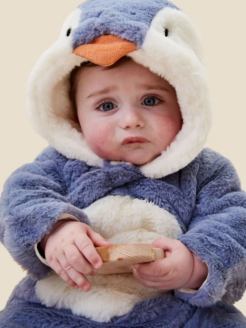 Blue Penguin Faux Fur - MORI Supersoft Zip Up Pramsuit