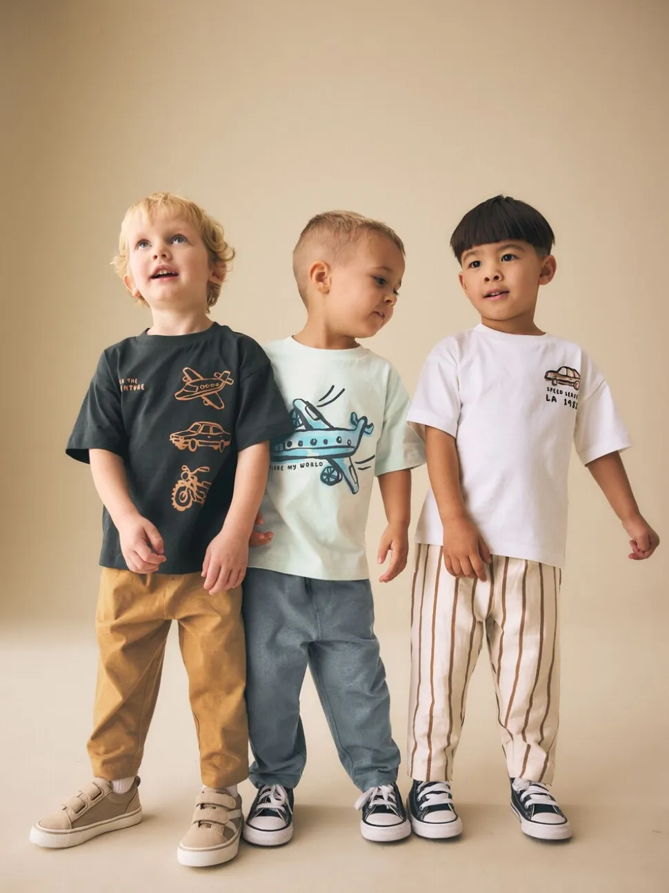 Blue/Black/White Vehicles - Set van 3 T-shirts met korte mouwen en joggingbroeken (3mnd -7jr)