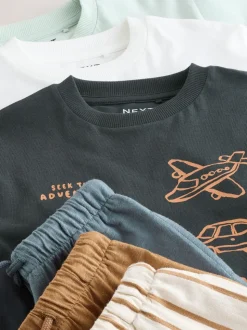 Blue/Black/White Vehicles - Set van 3 T-shirts met korte mouwen en joggingbroeken (3mnd -7jr)