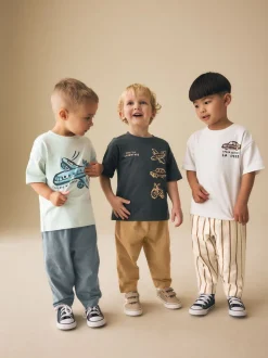 Blue/Black/White Vehicles - Set van 3 T-shirts met korte mouwen en joggingbroeken (3mnd -7jr)