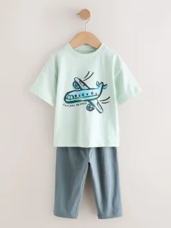 Blue/Black/White Vehicles - Set van 3 T-shirts met korte mouwen en joggingbroeken (3mnd -7jr)