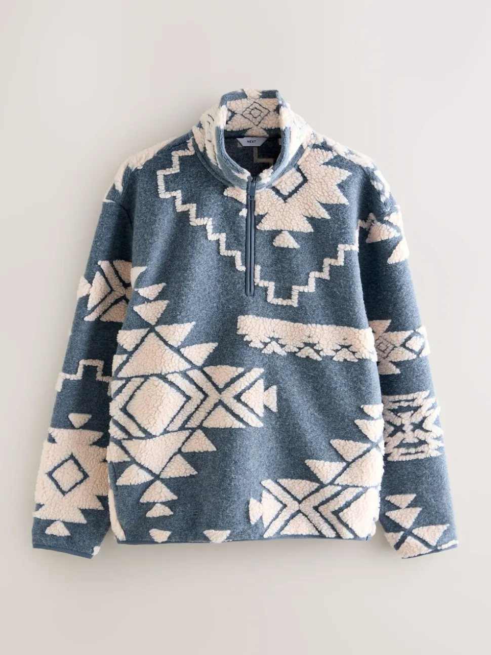 Blue/Ecru Geometric Matching Family - Zip Neck Printed Fleece