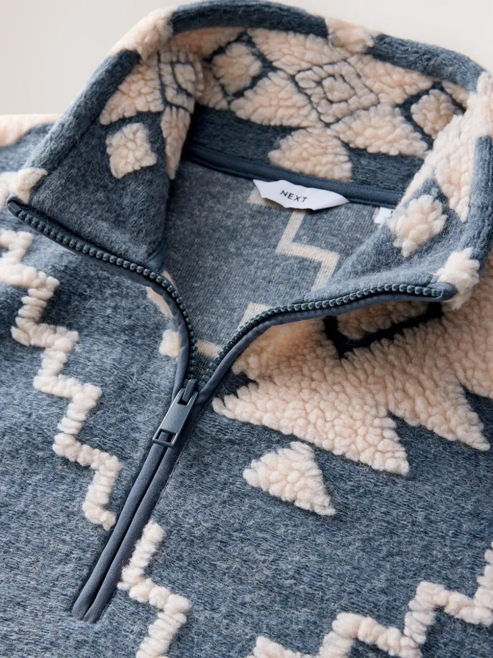 Blue/Ecru Geometric Matching Family - Zip Neck Printed Fleece