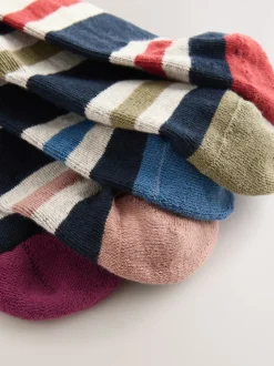 Blue/Ecru Striped - Cushioned Sole Comfort Socks 5 Pack