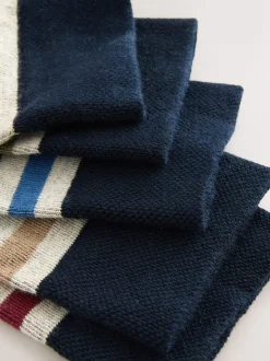 Blue/Ecru Striped - Cushioned Sole Comfort Socks 5 Pack