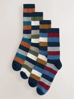 Blue/Green/Orange Rugby Stripe - Set van 4 paar dikke sokken